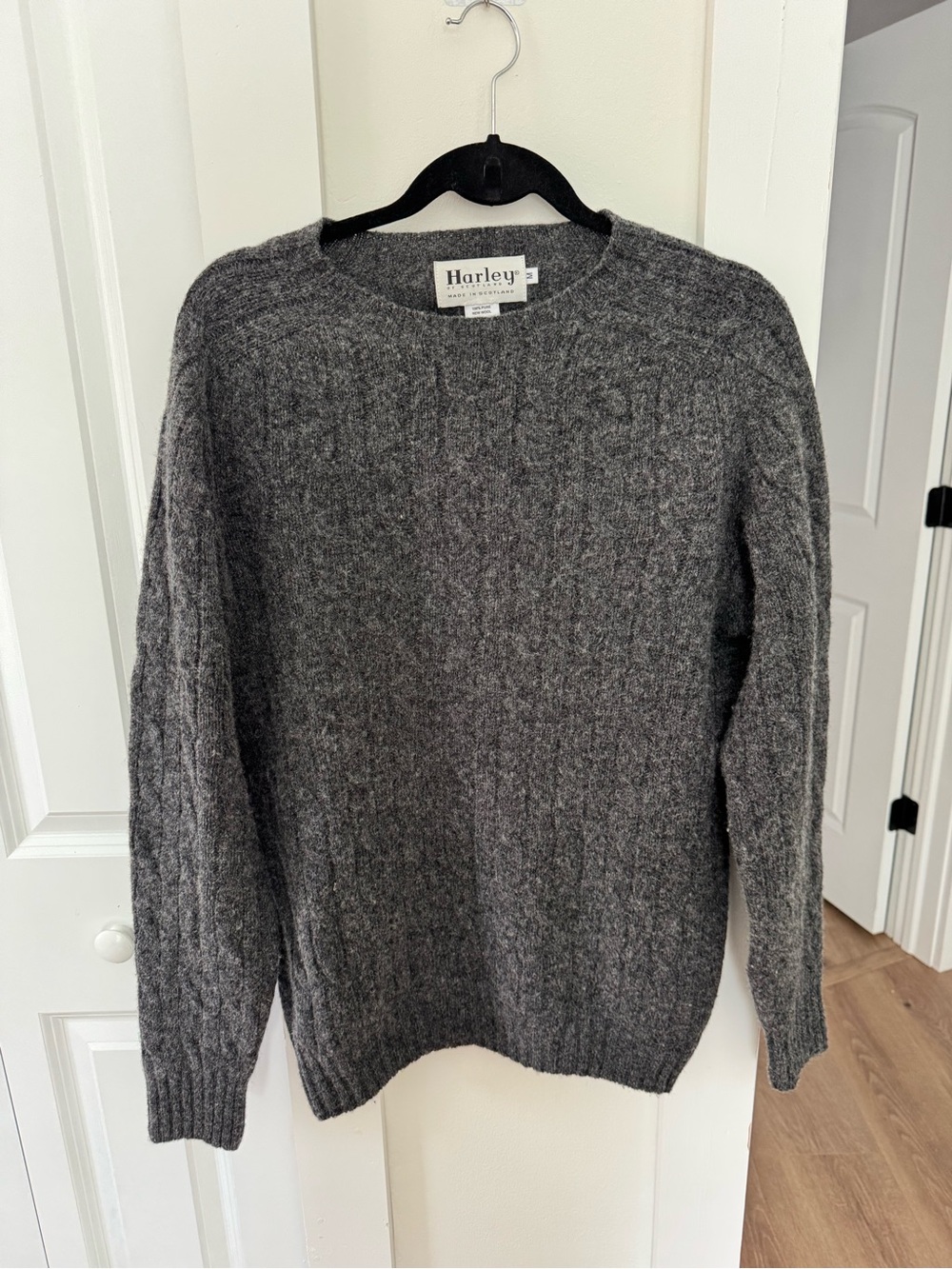 Men’s Gray Cable Knit Wool Sweater